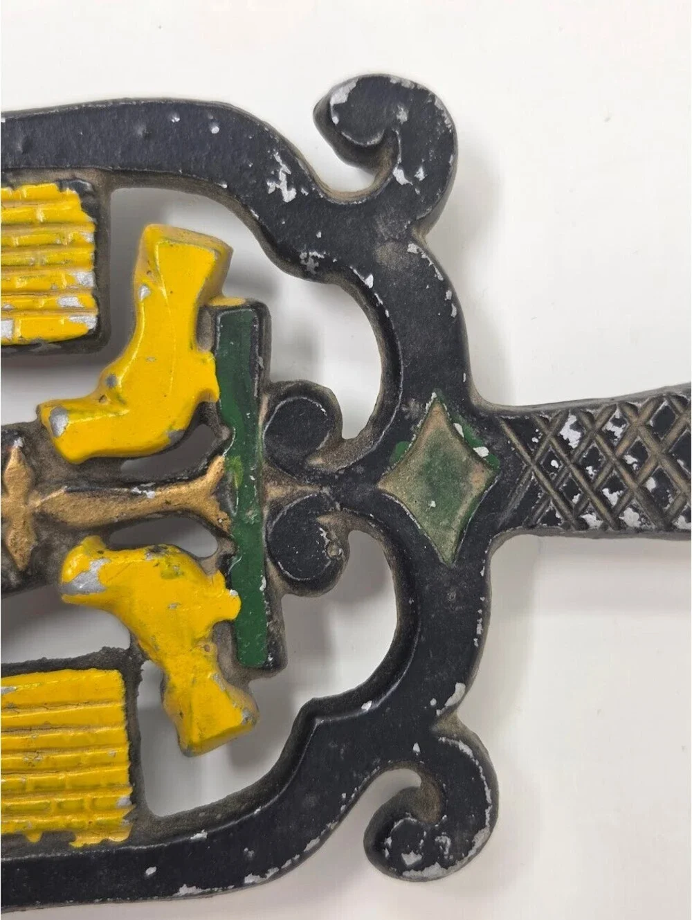Vintage Cast Iron Trivet Wall Hanging With Floral Candle And Heart Motif Decor